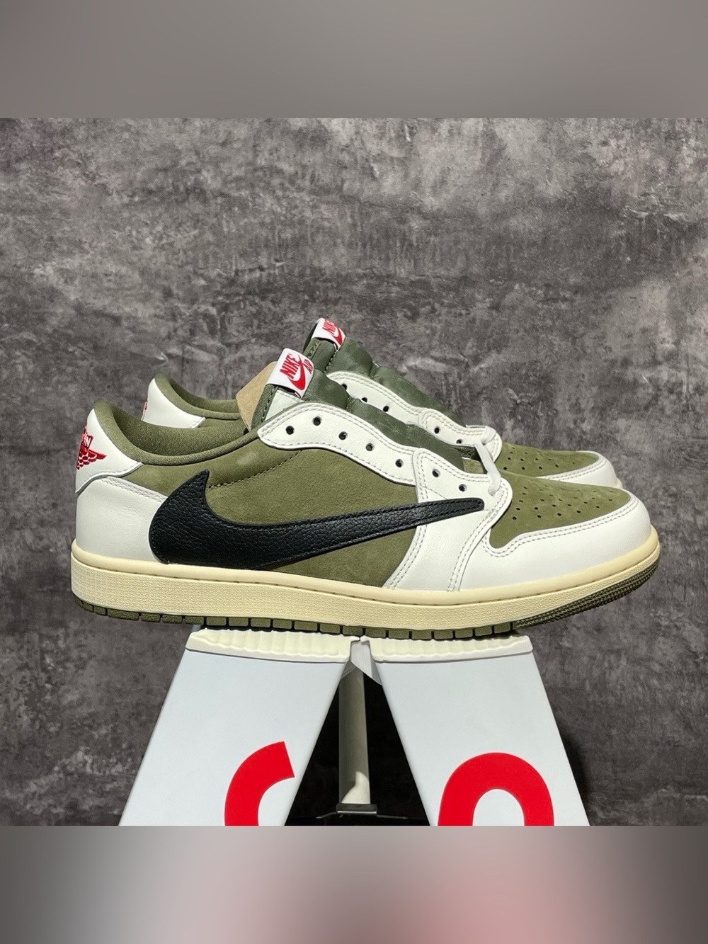 Travis Scott x Air Jordan 1 Low Olive Reverse Swoosh Sneakers